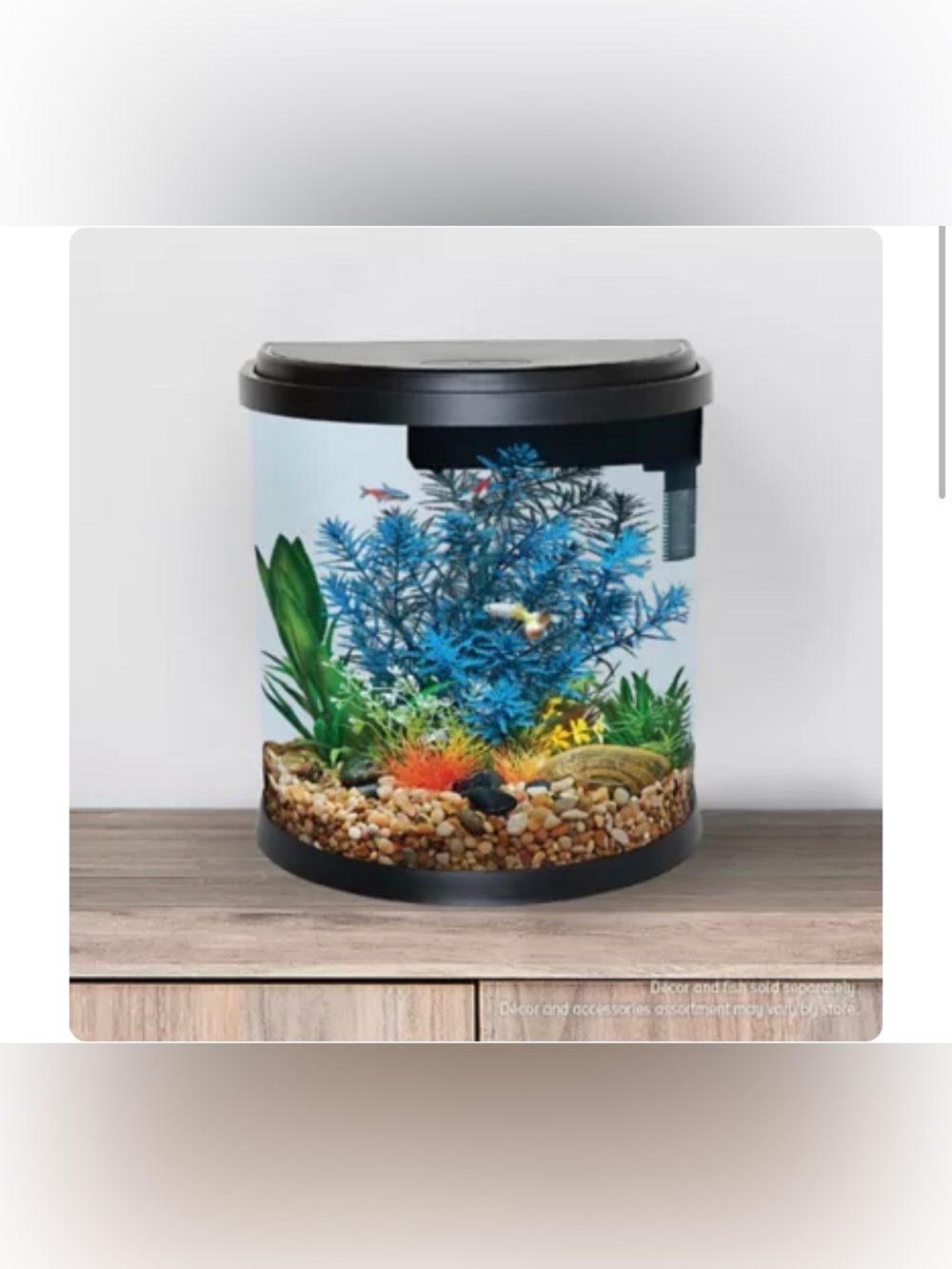 3.5 Gallon Half Moon Aquarium with LED Light and Filter